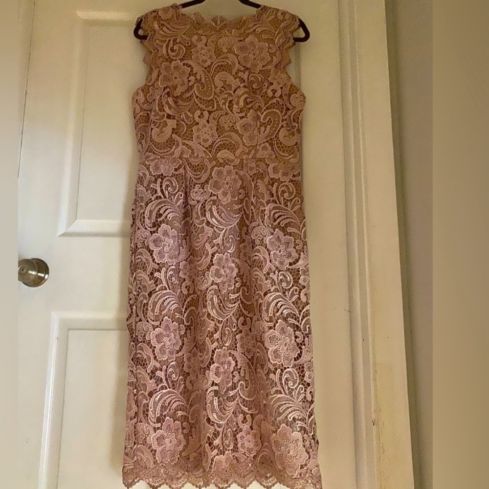 Dress the Population Embroidered Midi Dress in Dusty Rose - Size L